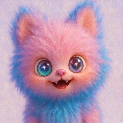 Cute pink fluffy kitten smiling