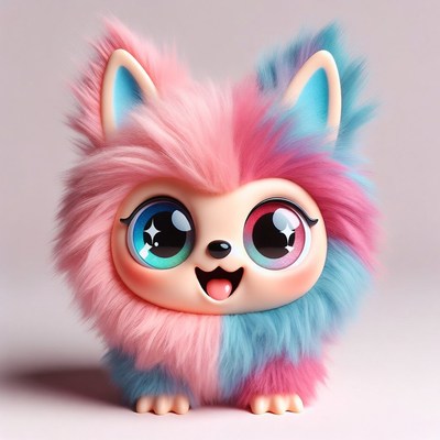 Cute pink blue fluffy fox