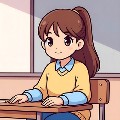 Anime girl at school desk
