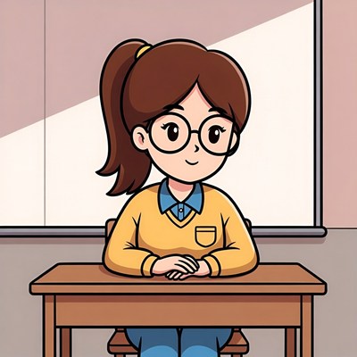 Asian girl at school desk