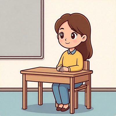 Asian girl sitting at school desk