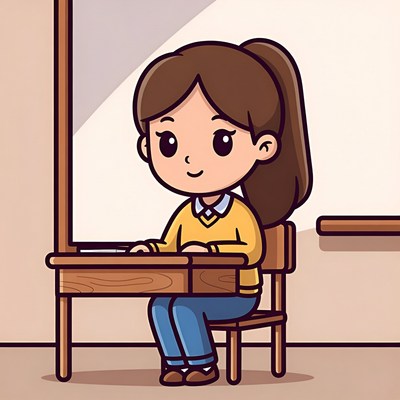 Girl studying at school desk