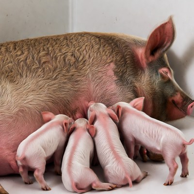 Mother Pig Nursing Piglets