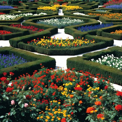 Colorful Formal Garden with Flower Beds