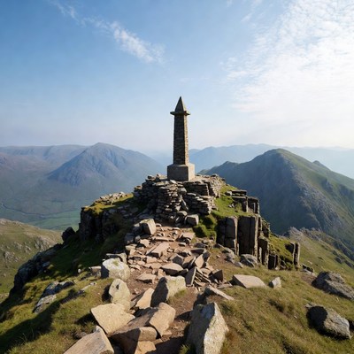 Obelisk atop Scottish mountain peak