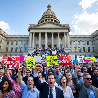 Crowd protesting tax reform at capitol
