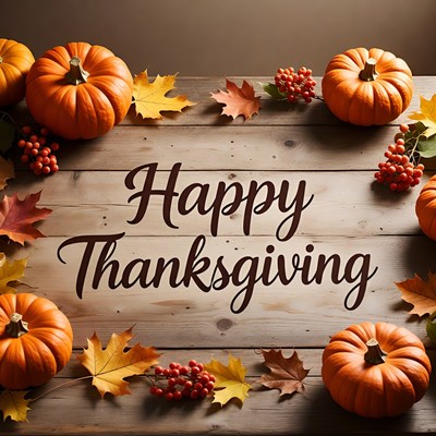 Happy Thanksgiving Pumpkins on Wood