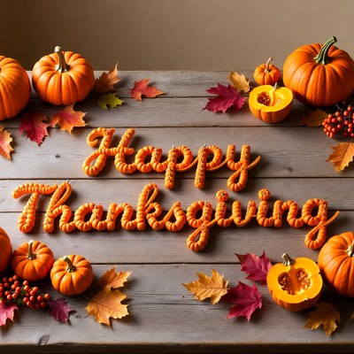 Happy Thanksgiving Pumpkins on Wood