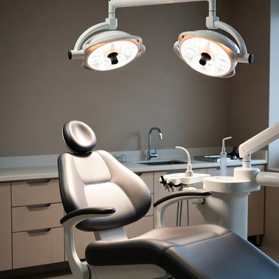 Empty Dental Chair with Surgical Lights