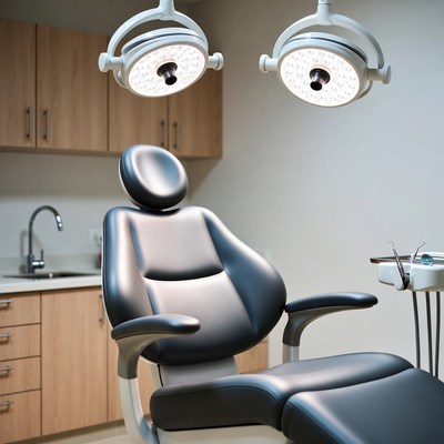 Empty Dental Chair with Surgical Lights