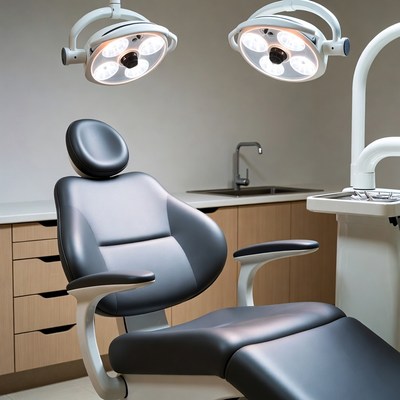 Empty Dental Chair with Surgical Lights