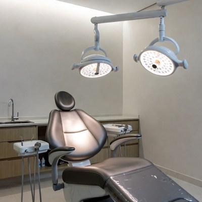 Empty Dental Chair with Surgical Lights