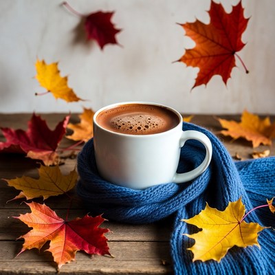 Hot Cocoa Cup with Autumn Leaves