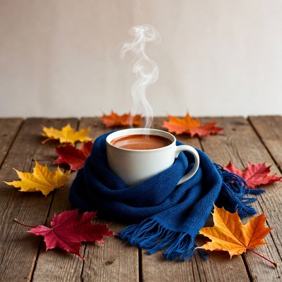Hot Coffee Cup with Blue Scarf