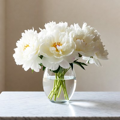 White Peonies in Glass Vase