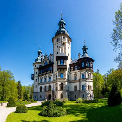 Majestic White Castle with Turrets