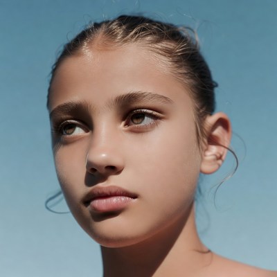 Teen girl with ponytail on blue background