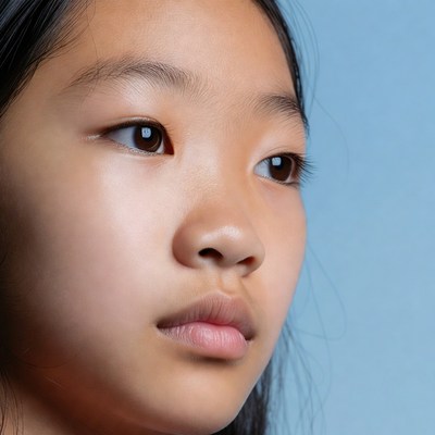 Asian girl profile on blue background