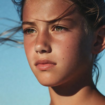 Teen girl with flowing hair