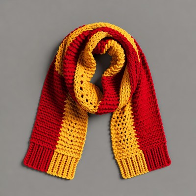 Red and Yellow Striped Knitted Scarf