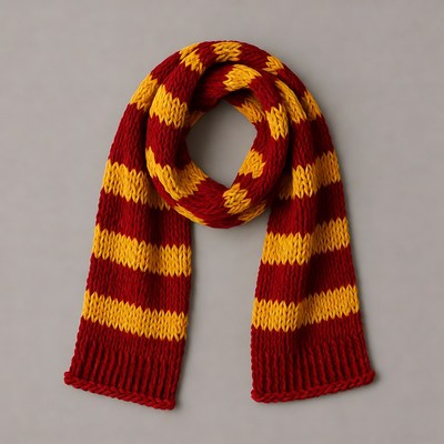 Red and Yellow Striped Knit Scarf
