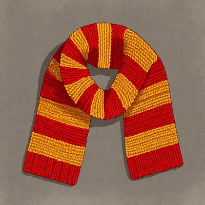 Red and Yellow Striped Knitted Scarf