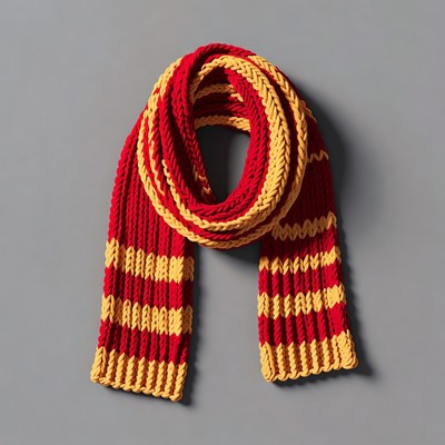 Red and Yellow Striped Knitted Scarf