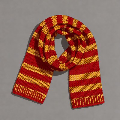 Red and yellow striped knit scarf