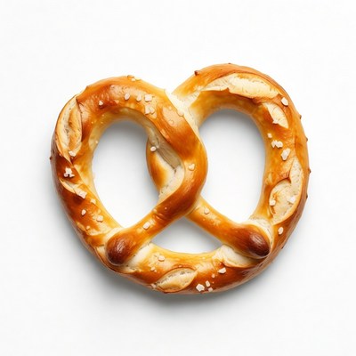Fresh salted pretzel on white background