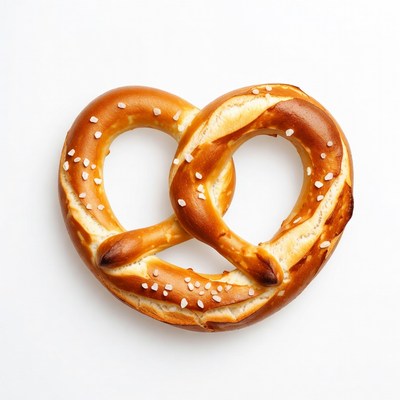 Fresh salted pretzel on white background