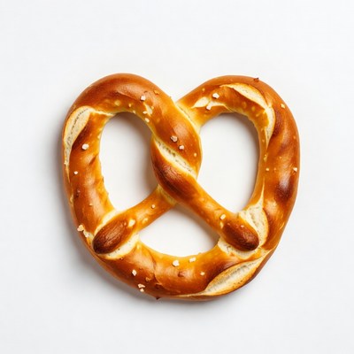 Fresh salted pretzel on white background