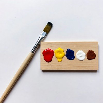 Paintbrush with Color Palette on Wood