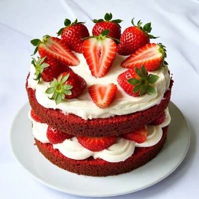 Strawberry Cake on White Plate