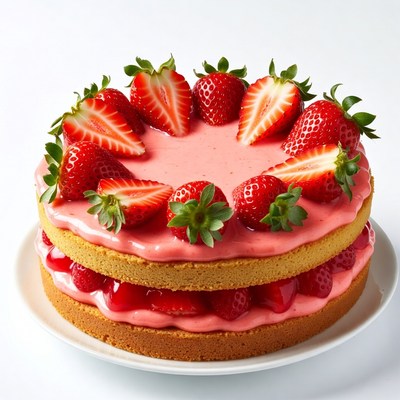 Strawberry Cake on White Plate