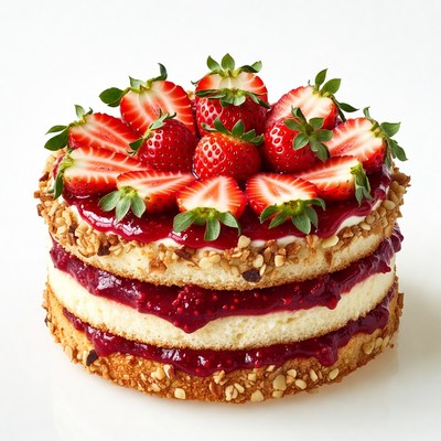 Strawberry Cake with Nuts