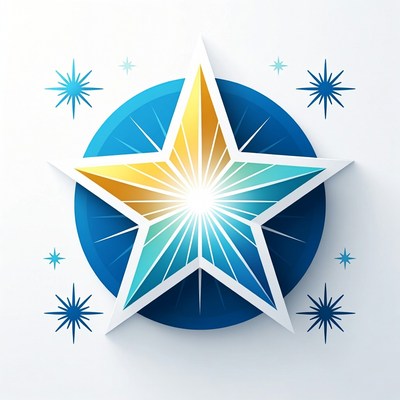 Golden Star with Blue Circle and Stars