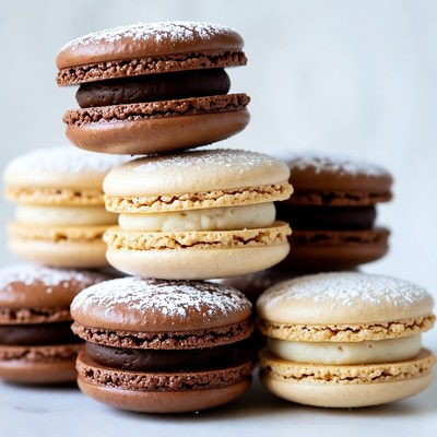 Stacked Chocolate and Vanilla Macarons