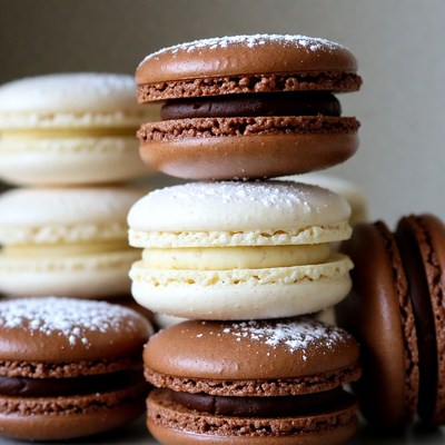 Stacked Chocolate and Vanilla Macarons
