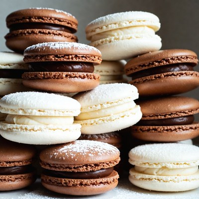 Stacked Chocolate and White Macarons