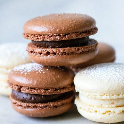 Stacked Chocolate and White Macarons