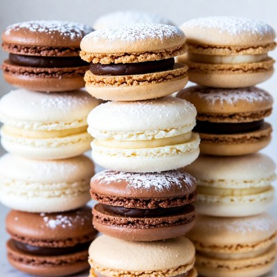 Stacked Colorful Macarons with Powdered Sugar