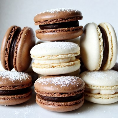 Stacked Chocolate and Vanilla Macarons
