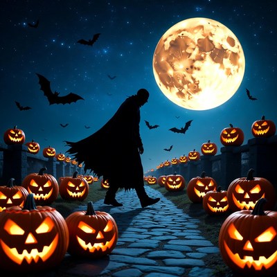 Silhouette man walking Halloween path