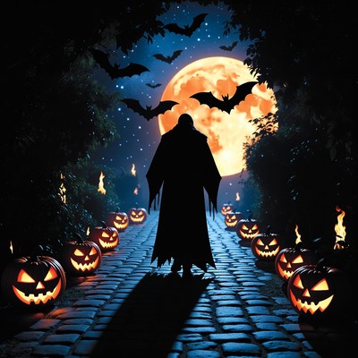 Silhouette man walking Halloween path