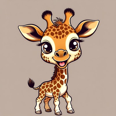 Cute cartoon baby giraffe smiling