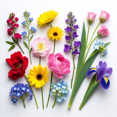 Colorful Flowers Bouquet on White Background