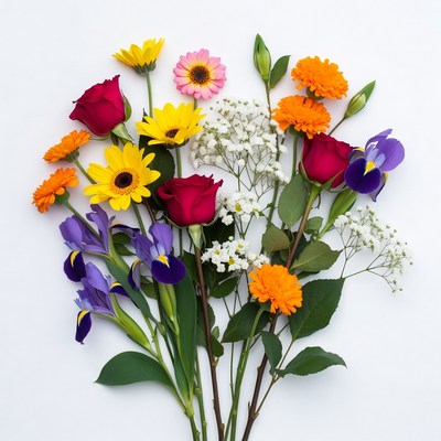 Colorful Flower Bouquet on White Background