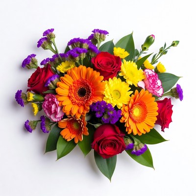 Colorful Gerbera Bouquet on White Background
