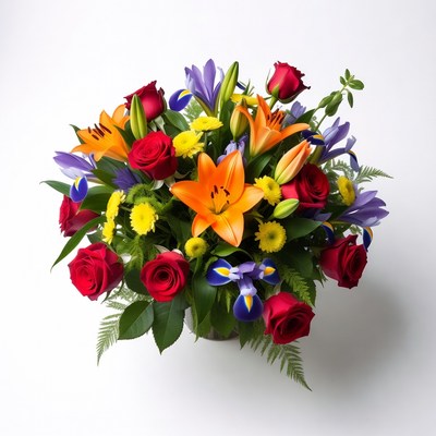 Colorful Bouquet of Roses Lilies Irises