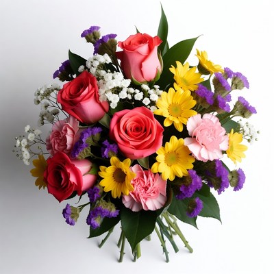 Colorful bouquet of roses and flowers